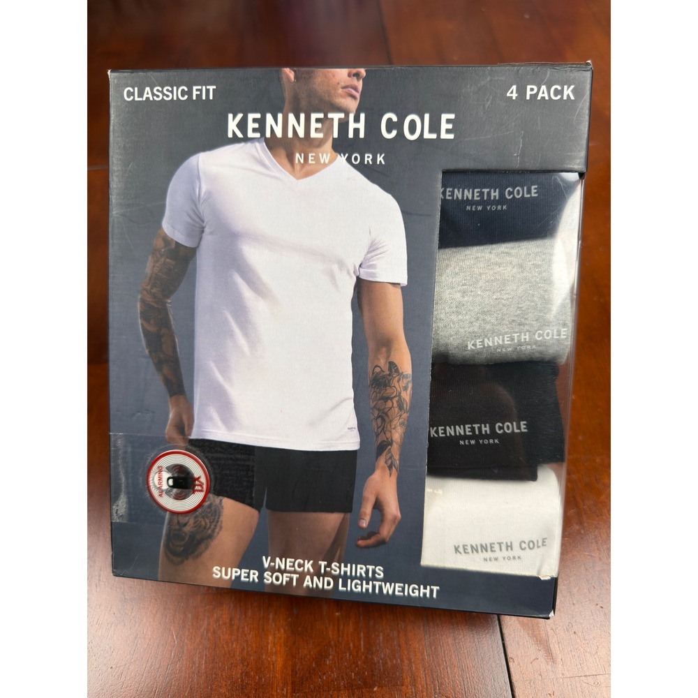 Kenneth Cole New York Mens 4 Pack V-Neck T-Shirts Classic Fit Small Multicolor